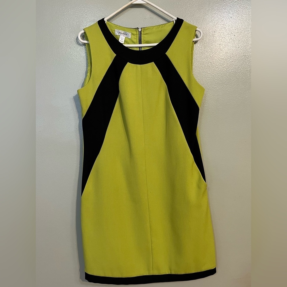 Dresbarn Womens Lime Green Black Trim Pockets Exposed Zip Shift Dress Size 10